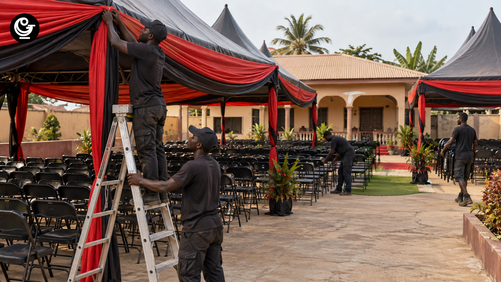Renting chairs and tents for a funeral in Ghana
