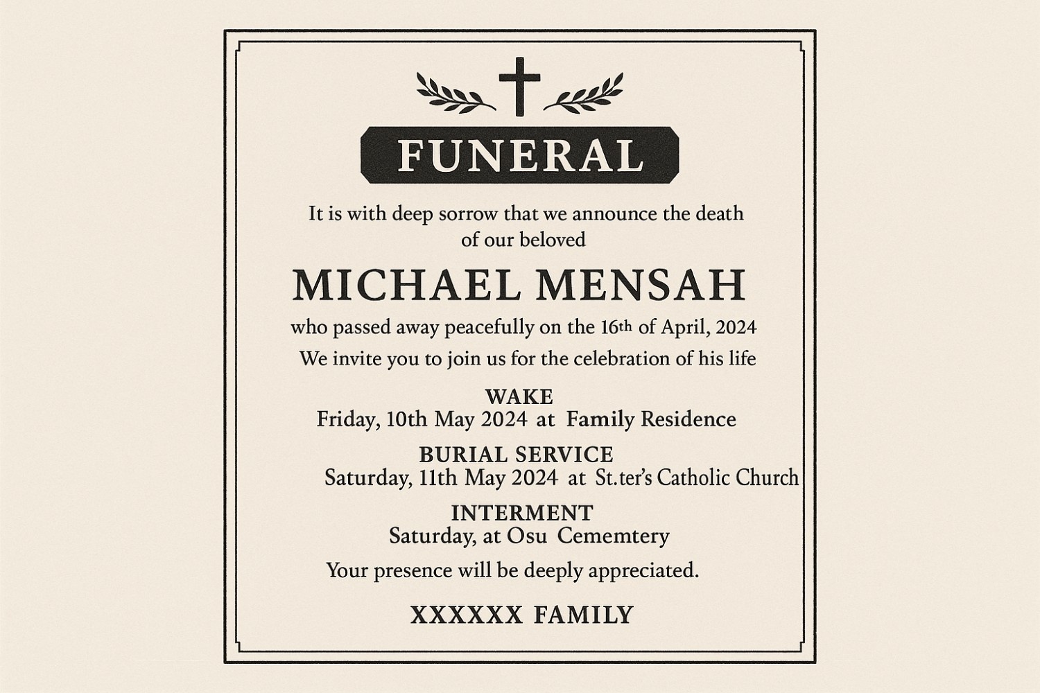 Funeral invitation letter in Ghana: Tradition and modern alternatives