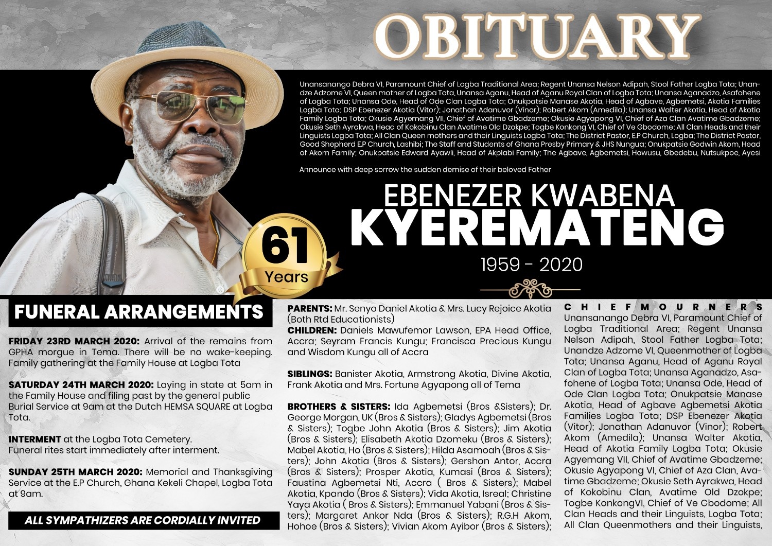 Sample of funeral announcement in Ghana: Tradition and modern guidance