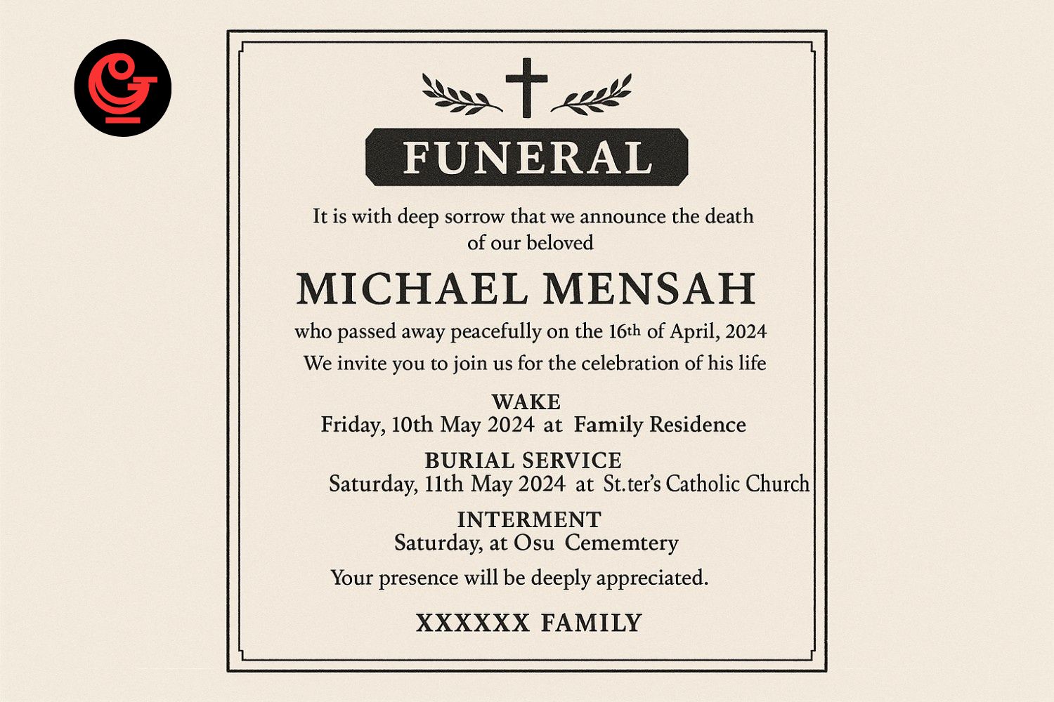 Funeral invitation letter in Ghana: Tradition and modern alternatives