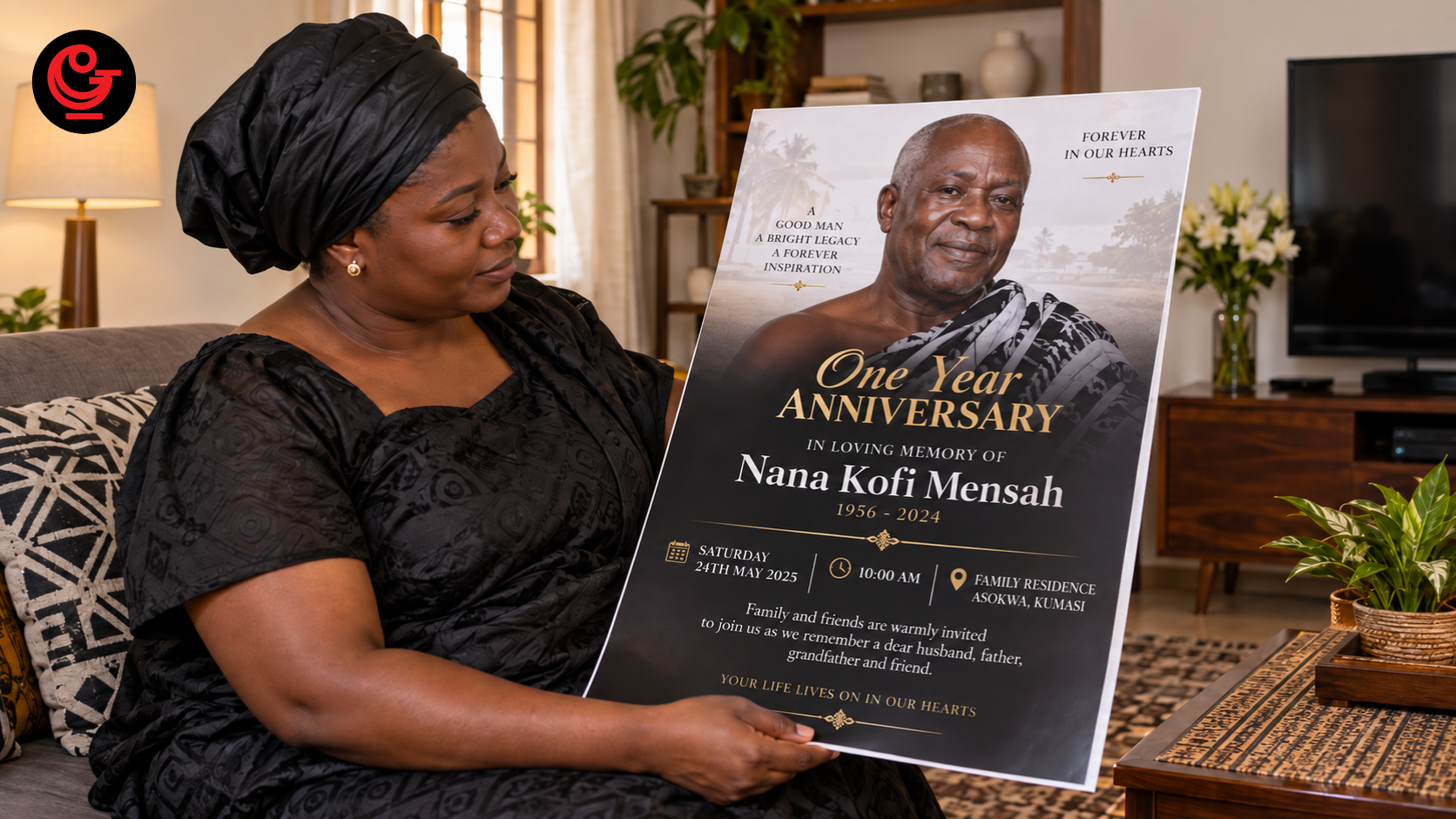 One-year anniversary funeral posters in Ghana